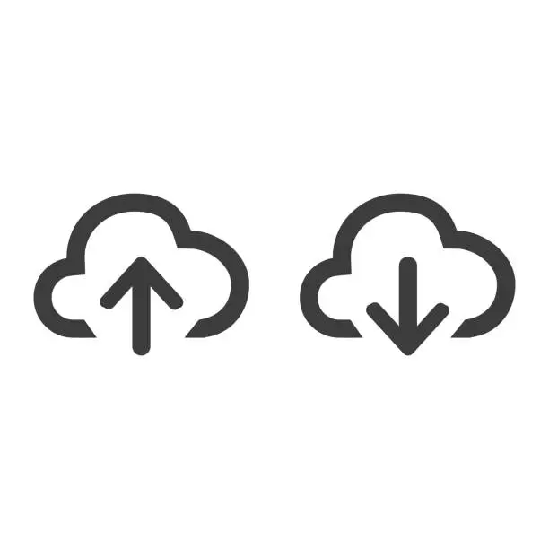 Vector illustration of Upload and download from cloud server. Arrow up and down in cloud icon