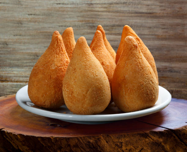 coxinha of chicken, brazilian snack - breadcrumb navigation imagens e fotografias de stock