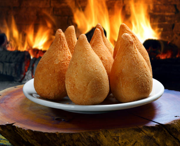 coxinha of chicken, brazilian snack - breadcrumb navigation imagens e fotografias de stock