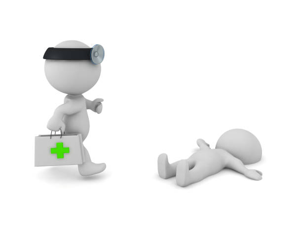 3D Paramedic rushing towards injured person. 3D Rendering isolated on white.