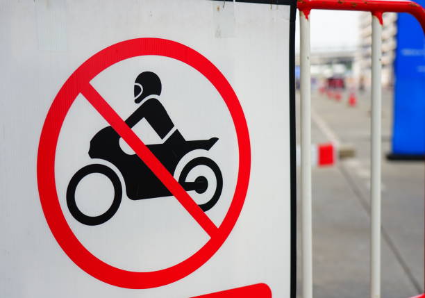 istock Red Circular Traffic Symbol of Motorcycle Not Allowed 1177477805