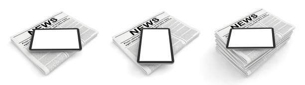 istock Stack of old newspapers and a tablet pc on a white background. 1177478003