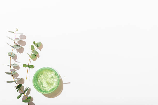 istock Flat lay composition jar of natural moisturizer cosmetic aloe gel 1177478108