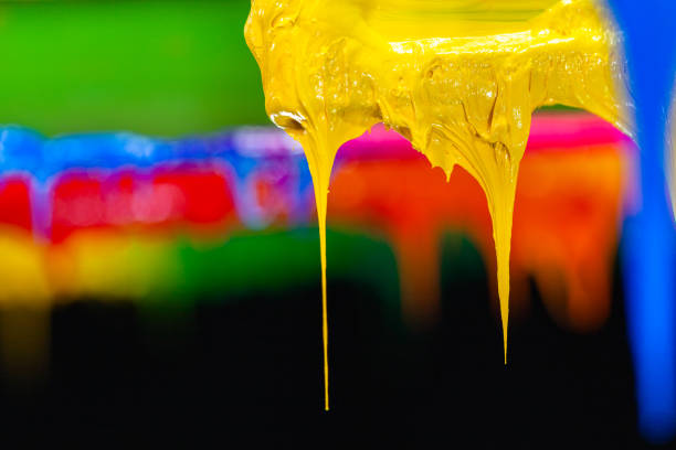 istock focus at yellow color are dripping from handle printer 1177481968