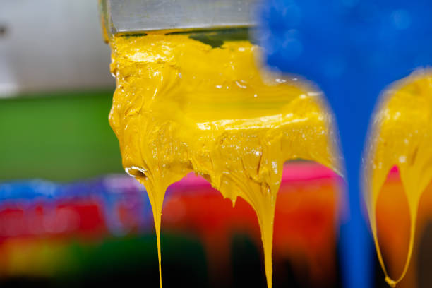 istock focus at yellow color are dripping from handle printer 1177481977