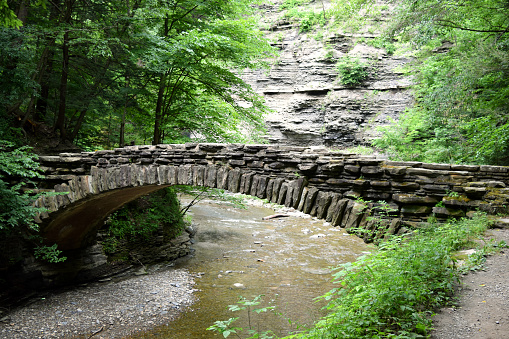 Stone Wood Bridge Connection Connect Join Separate Creek Stream River Together Hike Trail