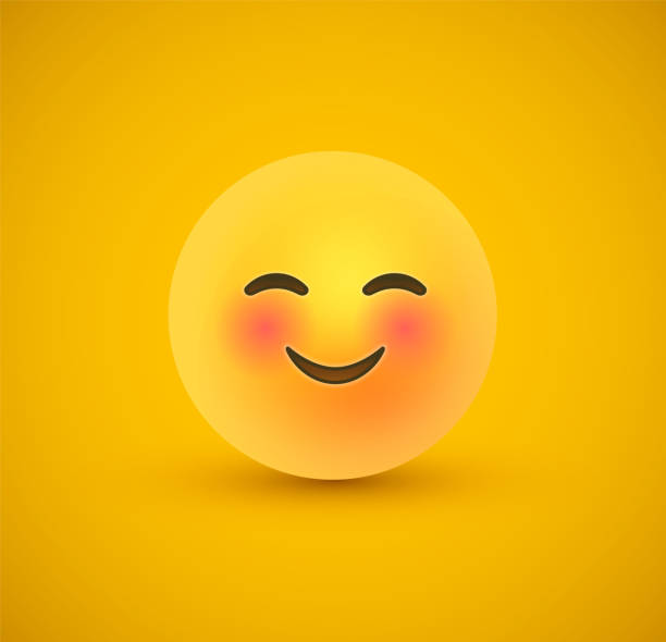 ilustraciones, imágenes clip art, dibujos animados e iconos de stock de bonita sonrisa amarilla emoticono cara en 3d fondo - mejillas enrojecidas