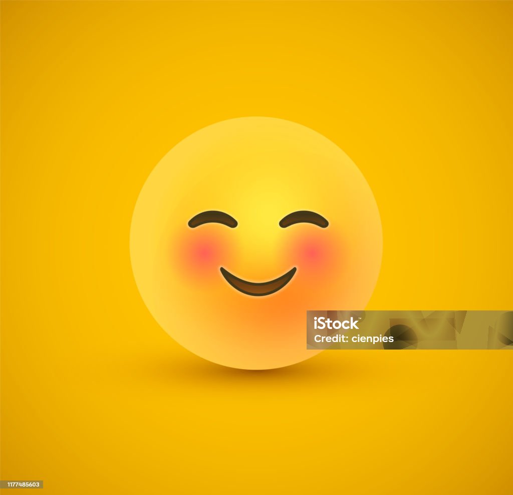 Cute Smile Yellow Emoticon Face In 3d Background Stock ...