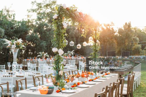 Table Setting For An Event Party Or Wedding Reception Stock Photo - Download Image Now