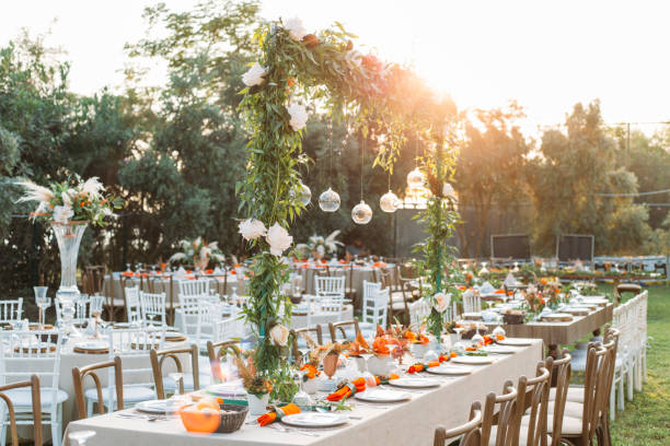 table setting for an event party or wedding reception - wedding imagens e fotografias de stock