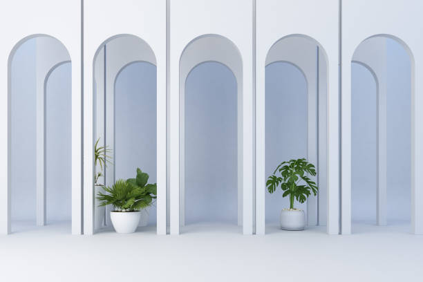 istock Minimalistic,white arch with many plant decorate. 3d rendering 1177488043
