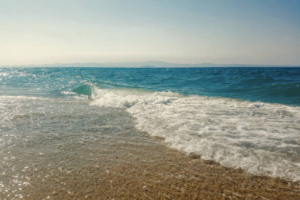istock Wave of blue ocean on sandy beach Summer Background 1177488326