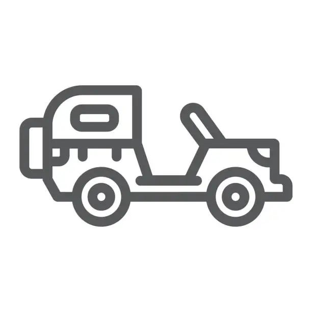 Vector illustration of Army vehicle line icon, army and transport, military car sign, vector graphics, a linear pattern on a white background.