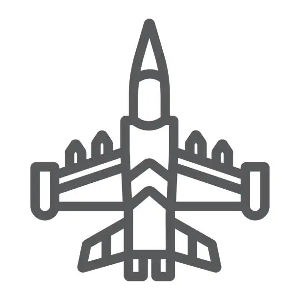 Vector illustration of Jet fighter line icon, army and force, military airplane sign, vector graphics, a linear pattern on a white background.