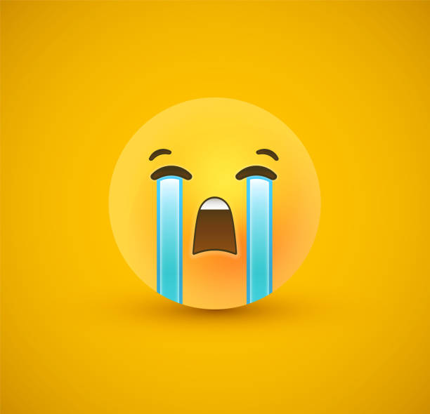 3d 배경에서 슬픈 노란색 이모티콘 우는 얼굴 - sadness human face depression smiley face stock illustrations