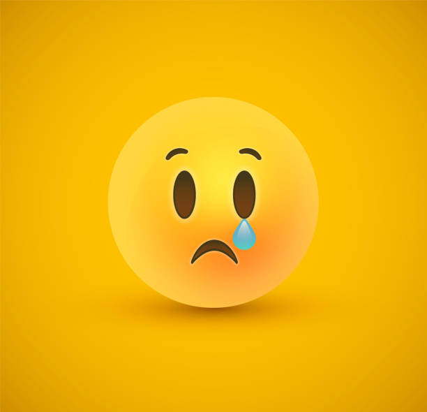 3d 배경에서 슬픈 노란색 이모티콘 우는 얼굴 - sadness human face depression smiley face stock illustrations