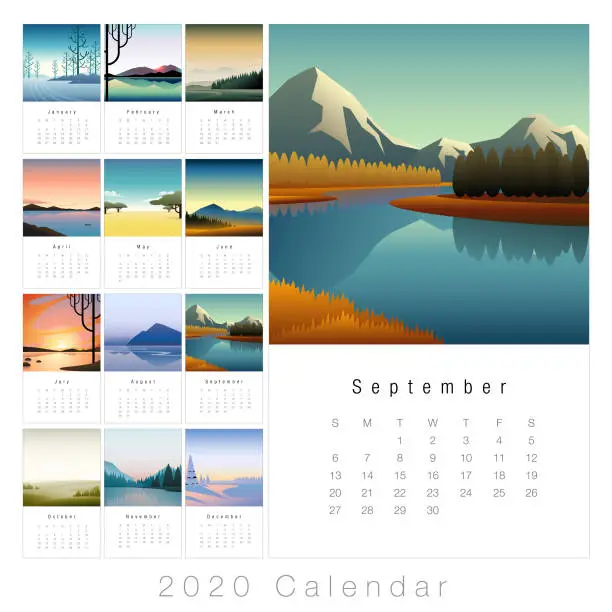 Vector illustration of 2020 minimal landscape calendar