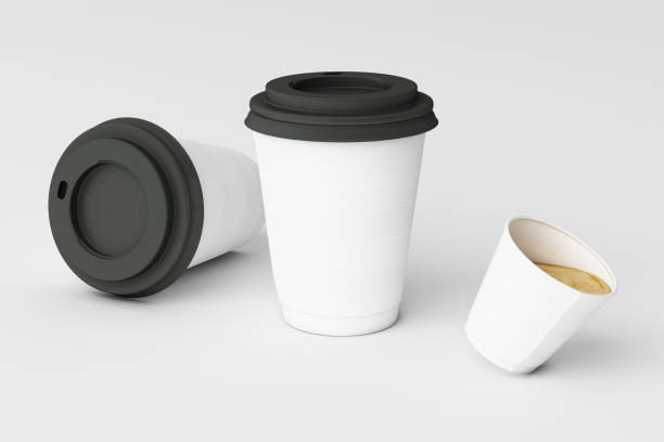 istock Set of white coffee cups on white background. 3d rendering 1177491573