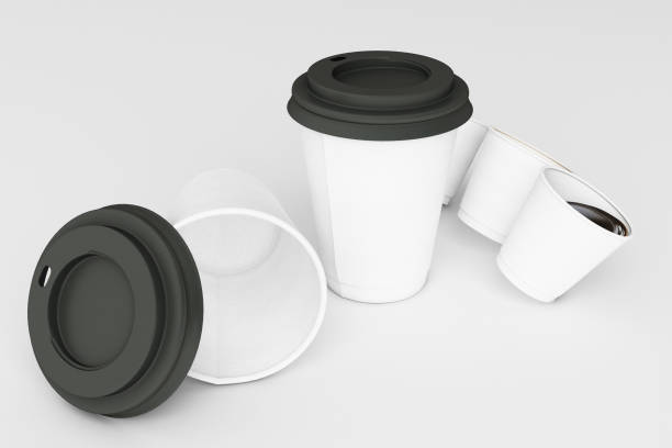 istock Set of white coffee cups on white background. 3d rendering 1177491577