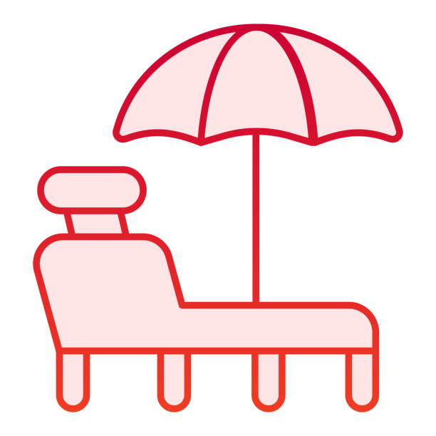 Beach lounge flat icon. A deckchair red icons in trendy flat style. Beach chair with umbrella gradient style design, designed for web and app. Eps 10. Beach lounge flat icon. A deckchair red icons in trendy flat style. Beach chair with umbrella gradient style design, designed for web and app. Eps 10 red beach chairs stock illustrations