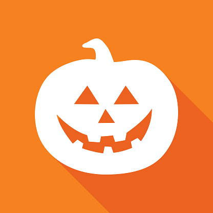 Vector illustration of a white halloween pumpkin with shadow on a orange background.