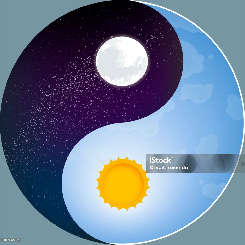 Thiên Nhiên Âm Dương Với Mặt Trời Và Mặt Trăng Đêm Và Ngày Hình ...