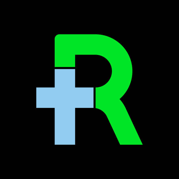 Buchstabe r mit Plus-Symbol. Flach und isoliert. – Vektorgrafik