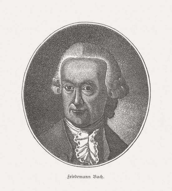 ヴィルヘルム・フリーデマン・バッハ(1710-1784)、ドイツの作曲家、木彫り、1885年出版 - j・s・バッハ点のイラスト素材／クリップアート素材／マンガ素材／アイコン素材