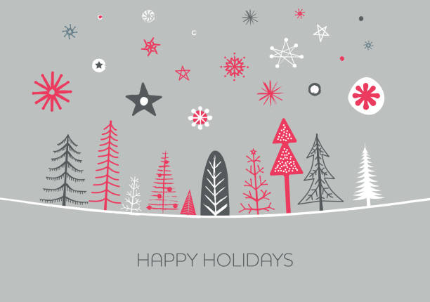 ilustrações de stock, clip art, desenhos animados e ícones de set of christmas trees. hand drawn. greeting card. - christmas tree dirty winter grunge