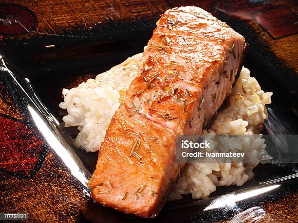 Salmon With Capers Sauce Stock Photo - Download Image Now - Grilled Salmon, Risotto, Rice - Cereal Plant