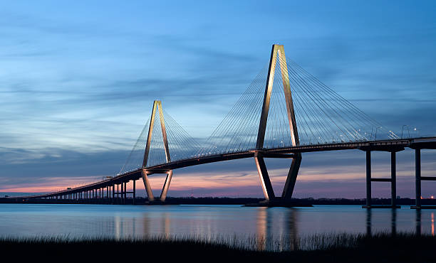 Ravenel Bridge (Cooper River Bridge) in Charleston SC  steel cable photos stock pictures, royalty-free photos & images
