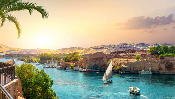 Panorama of Nile View of the Great Nile in Aswan egypt stock pictures, royalty-free photos & images