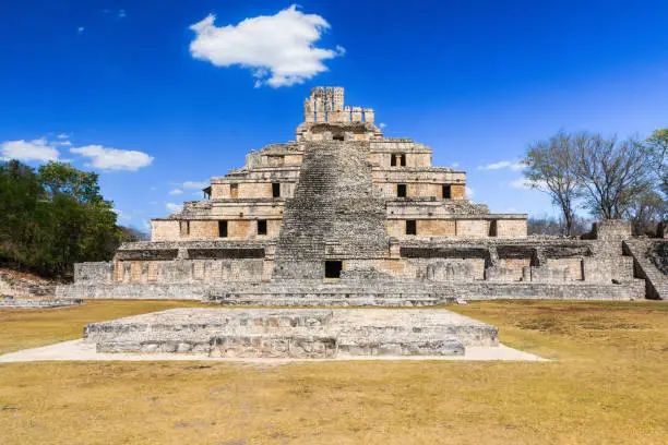 Campeche, Mexico. Edzna Mayan City. The Pyramid of the Five Floors.