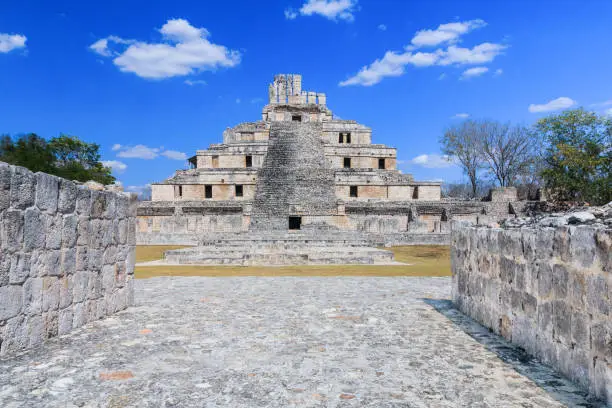 Campeche, Mexico. Edzna Mayan City. The Pyramid of the Five Floors.