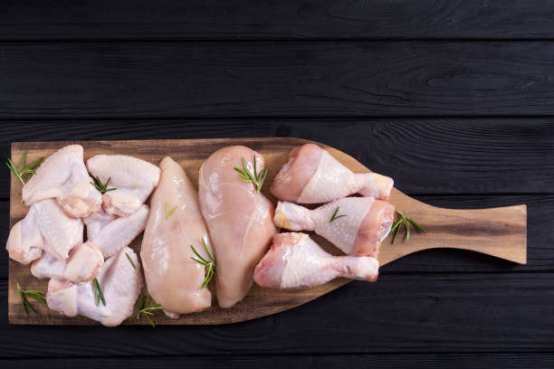 istock Raw chicken meat on wooden background 1177548075