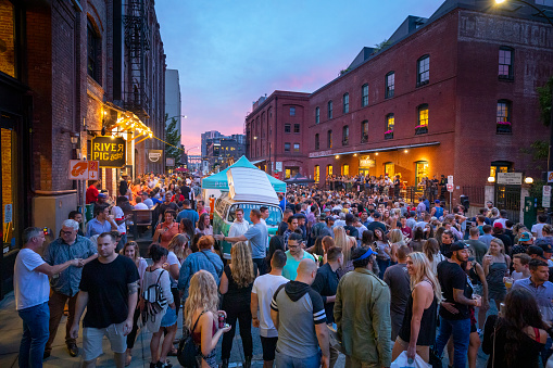 Portland, Oregon, USA - September 5, 2019: The First Thursday street party and art sale, on a few blocks of 13th Ave in the Pearl District, attract thousands each month during the summer months.