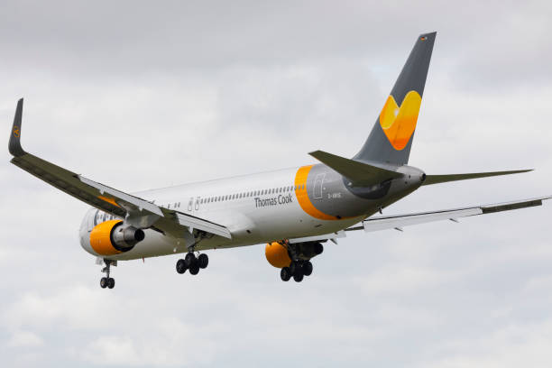 Manchester, United Kingdom - August 27, 2015: Tail of Monarch Airways Airbus A321 passenger plane on Manchester International Airport.
