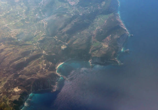 Aerial view of Petani beach on Kefalonia island Aerial view of Petani beach on Kefalonia island lixouri stock pictures, royalty-free photos & images
