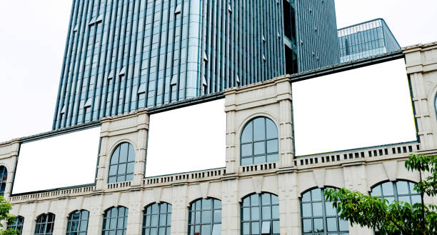 Blank billboard on the wall of office building