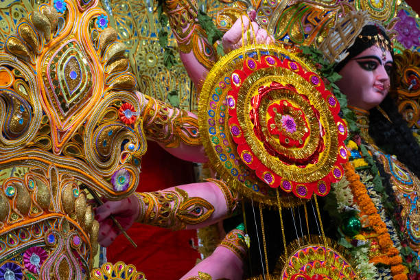 istock Durga idol at Puja Pandal, Durga Puja festival 1177560126