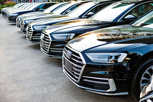 Fujian, China - September, 4th, 2018: The Audi A8 limousines stopped on the parking on the show. These vehicles are the ones of most luxury limousines in the world.