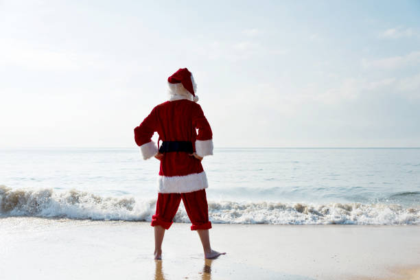 istock Santa Claus standing on sea beach 1177569834