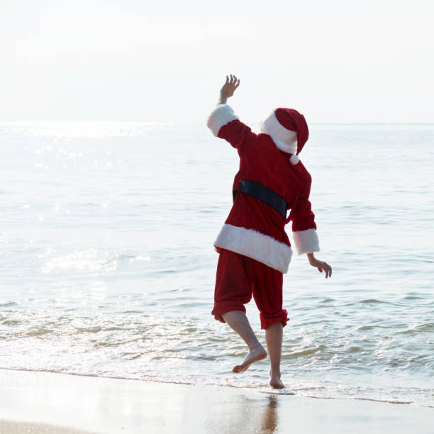 istock Santa Claus standing on sea beach 1177569868