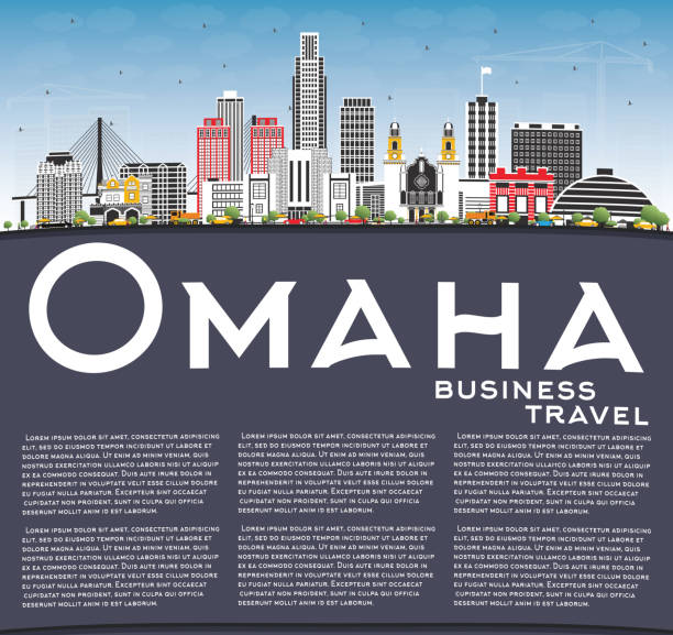 Omaha Nebraska City Skyline with Color Buildings, Blue Sky and Copy Space. Omaha Nebraska City Skyline with Color Buildings, Blue Sky and Copy Space. Vector Illustration. Business Travel and Tourism Concept with Historic Architecture. Omaha USA Cityscape with Landmarks. omaha stock illustrations