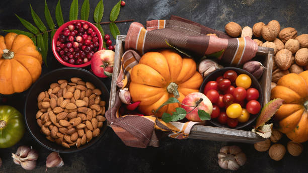 istock Autumn composition with pumpkins on black background 1177575830