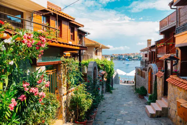 Photo of black sea and old town in Sozopol, Bulgaria