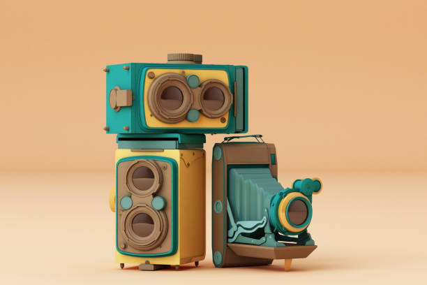 istock Colorful vintage camera on a cream background.-3d render. 1177577227