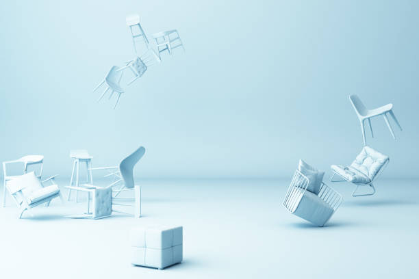 istock A lot of chairs on a blue background. -3d render 1177577793