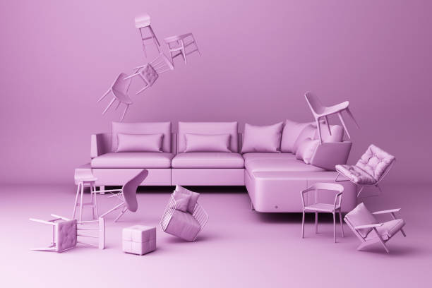 istock A lot of chairs on a purple background. -3d render 1177577802