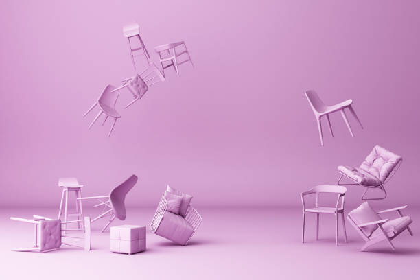 istock A lot of chairs on a purple background. -3d render 1177577807